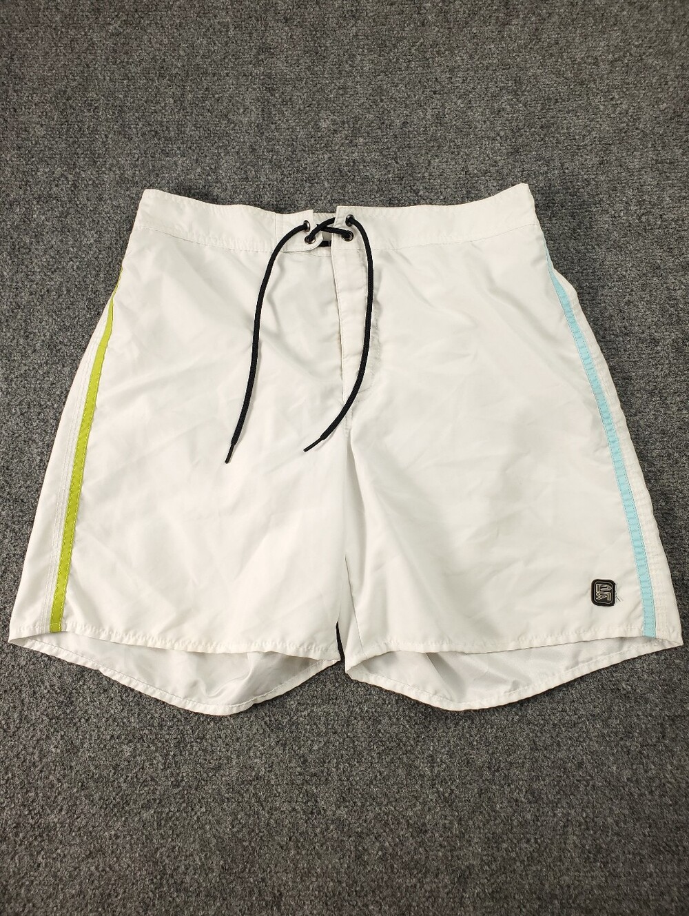 Parke & Ronen White Swim Trunks Board Shorts 30 Mesh Lined Color Block Stripe